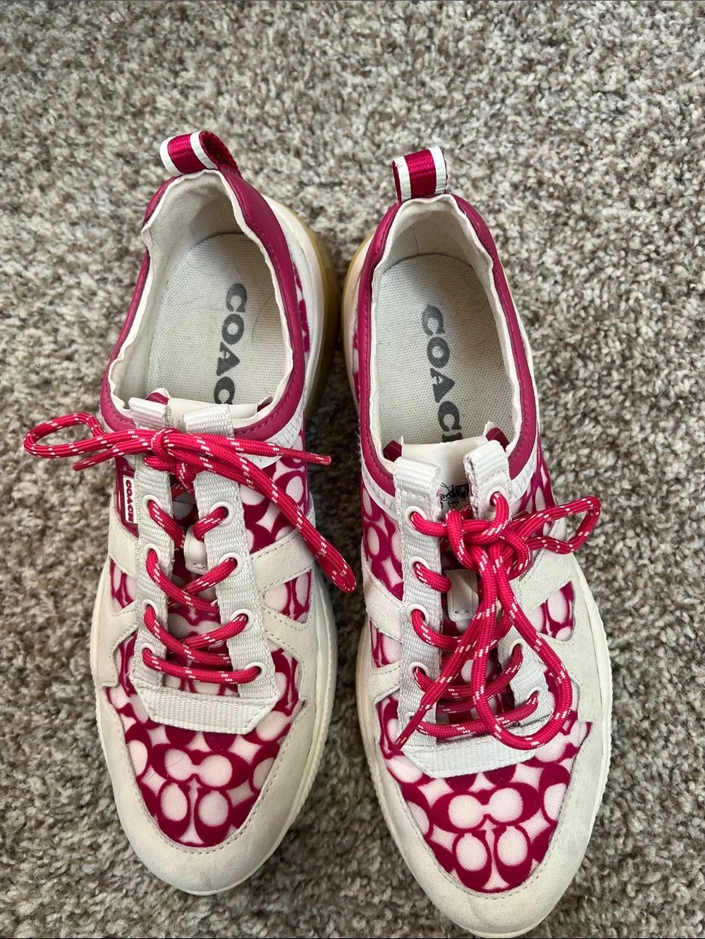 Coach Cream and Pink Signature Pattern Sneakers